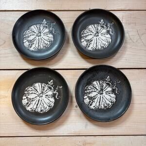 (4) Threshold NWT Black Matte Pumpkin Appetizer Plates Set of 4